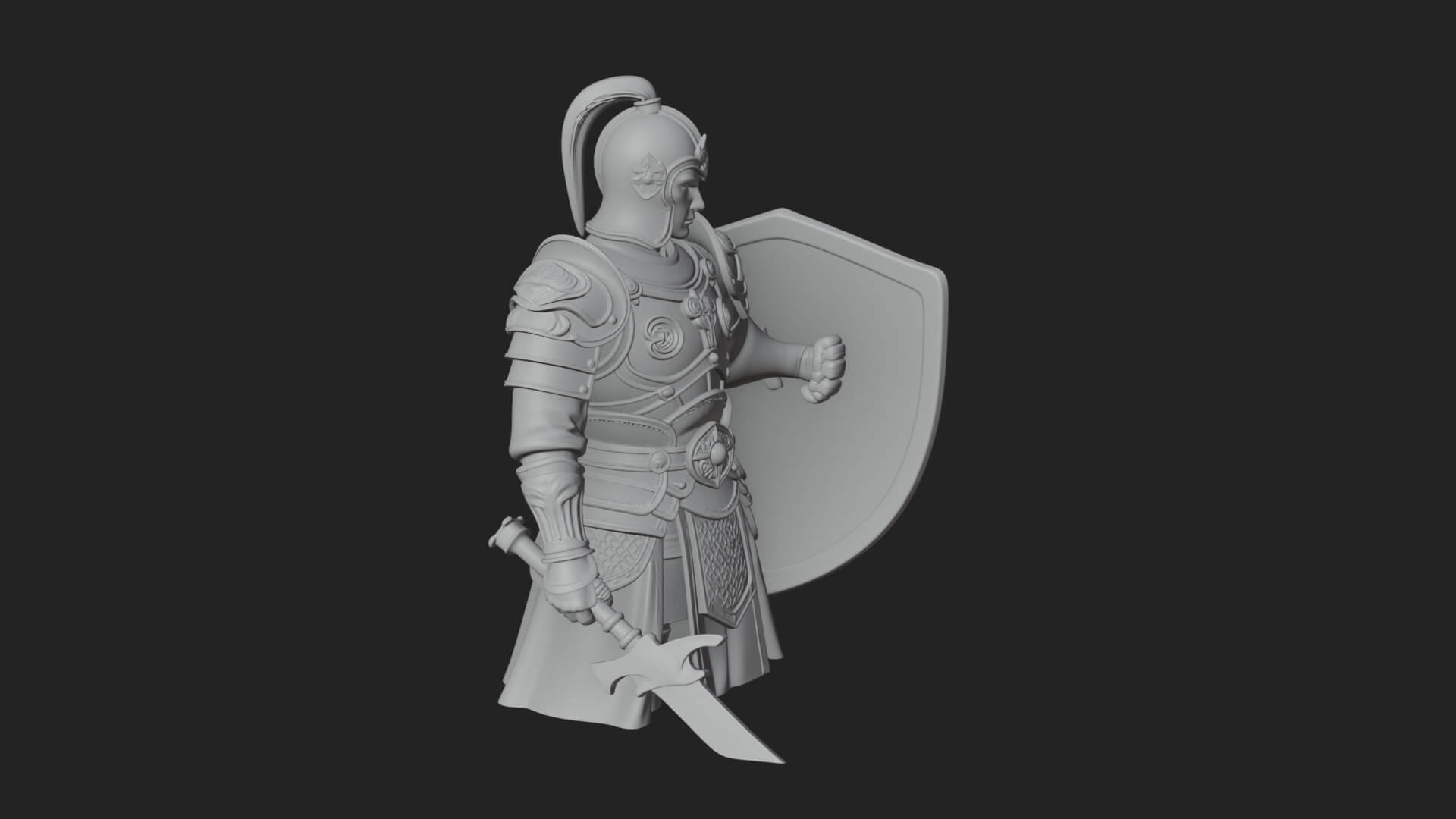 Plumed Helm Shield Warrior Statue Design 4 3D Print Model 3D Model