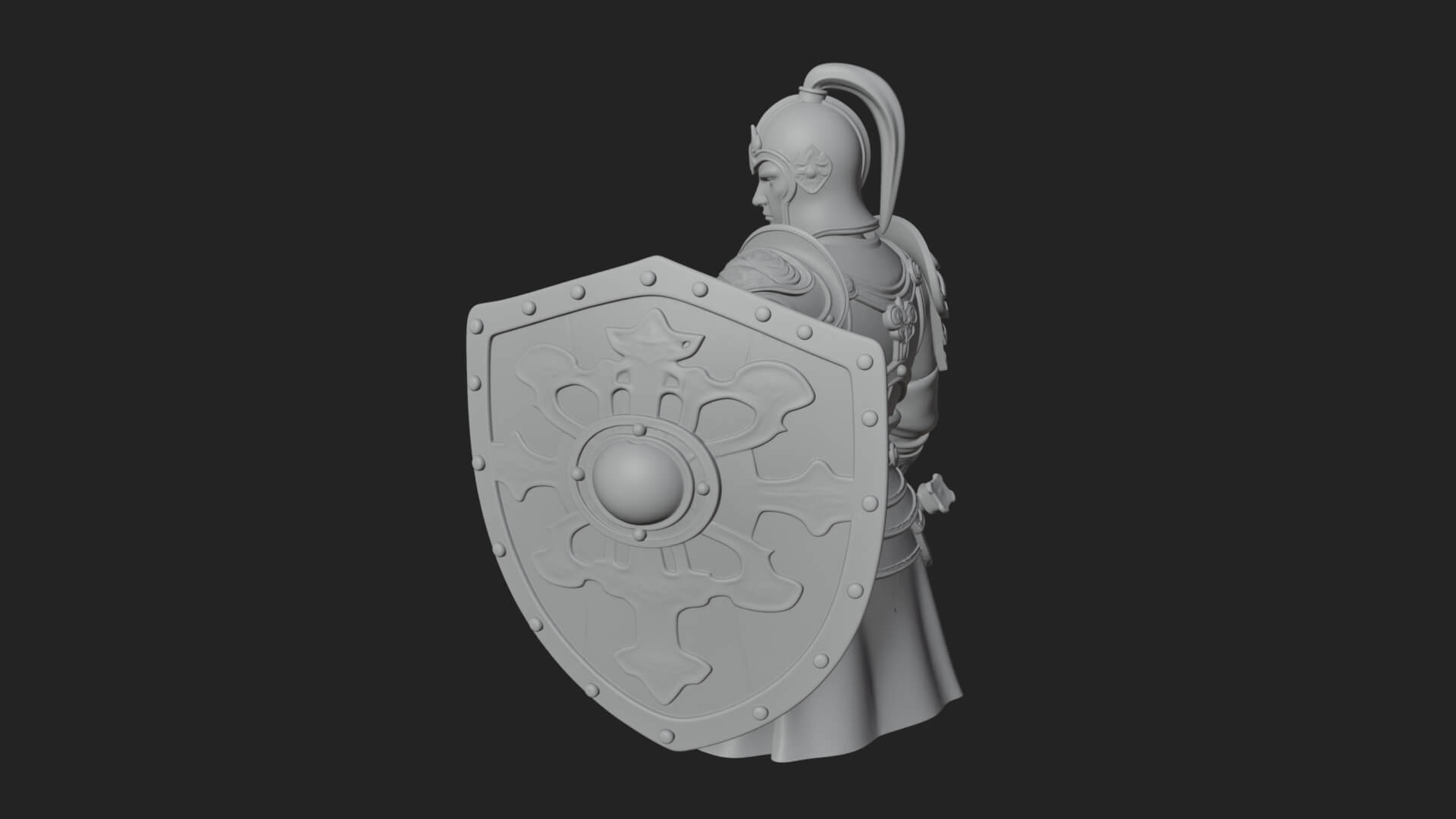 Plumed Helm Shield Warrior Statue Design 4 3D Print Model 3D Model