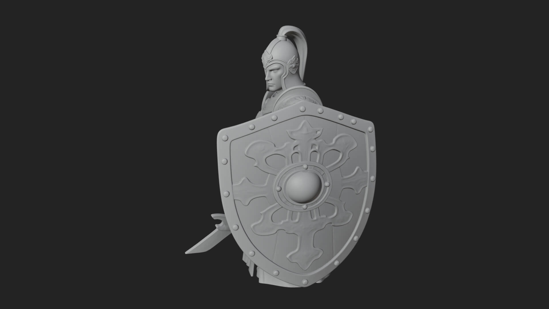 Plumed Helm Shield Warrior Statue Design 4 3D Print Model 3D Model