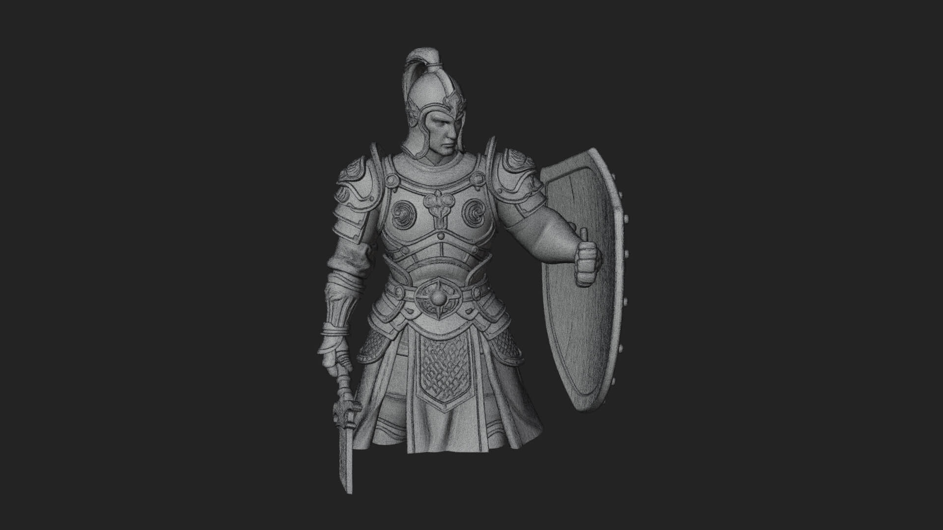 Plumed Helm Shield Warrior Statue Design 4 3D Print Model 3D Model