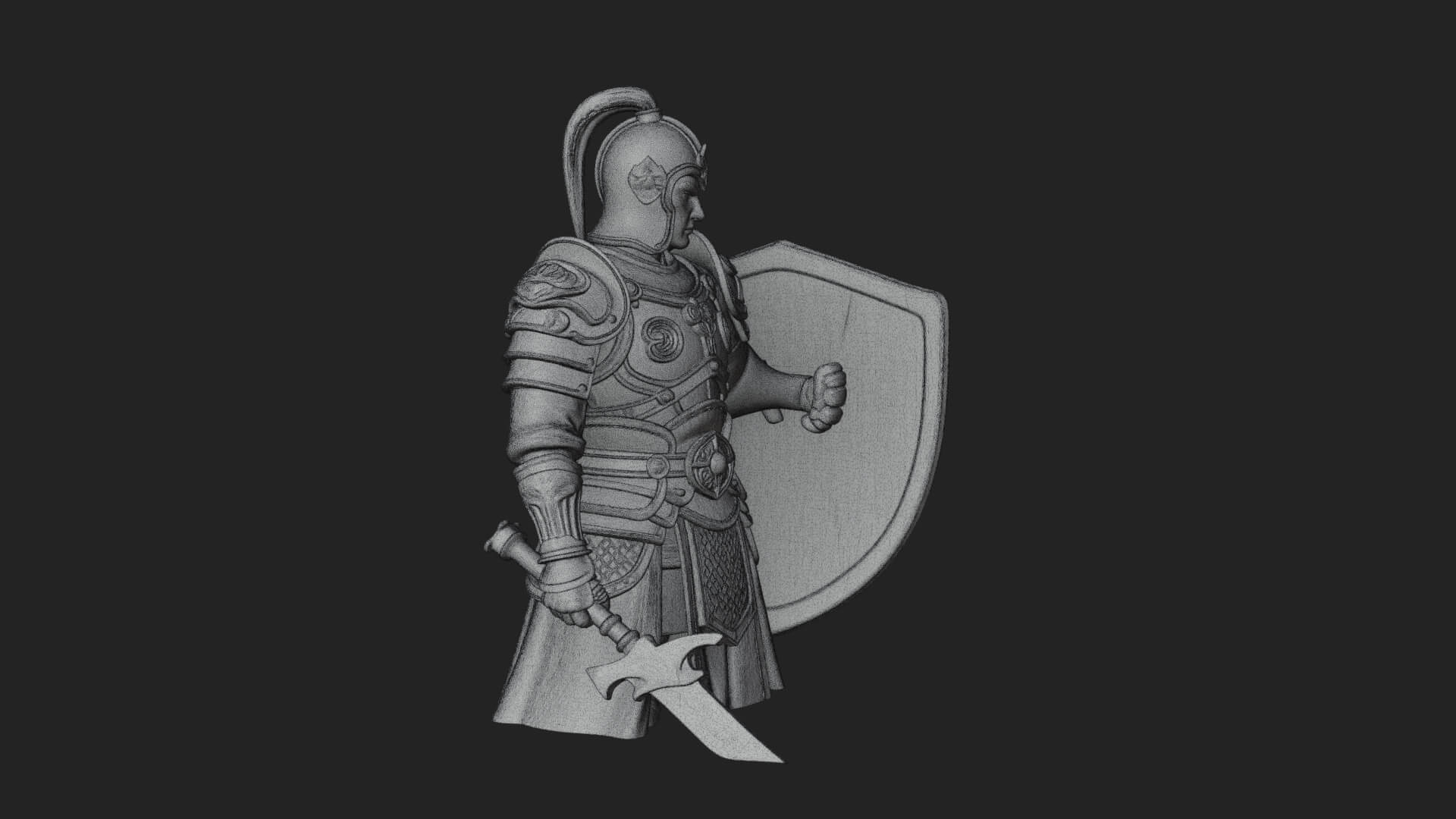 Plumed Helm Shield Warrior Statue Design 4 3D Print Model 3D Model