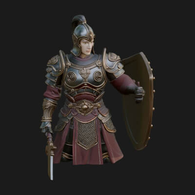 Plumed Helm Shield Warrior Statue Design 4 3D Print Model