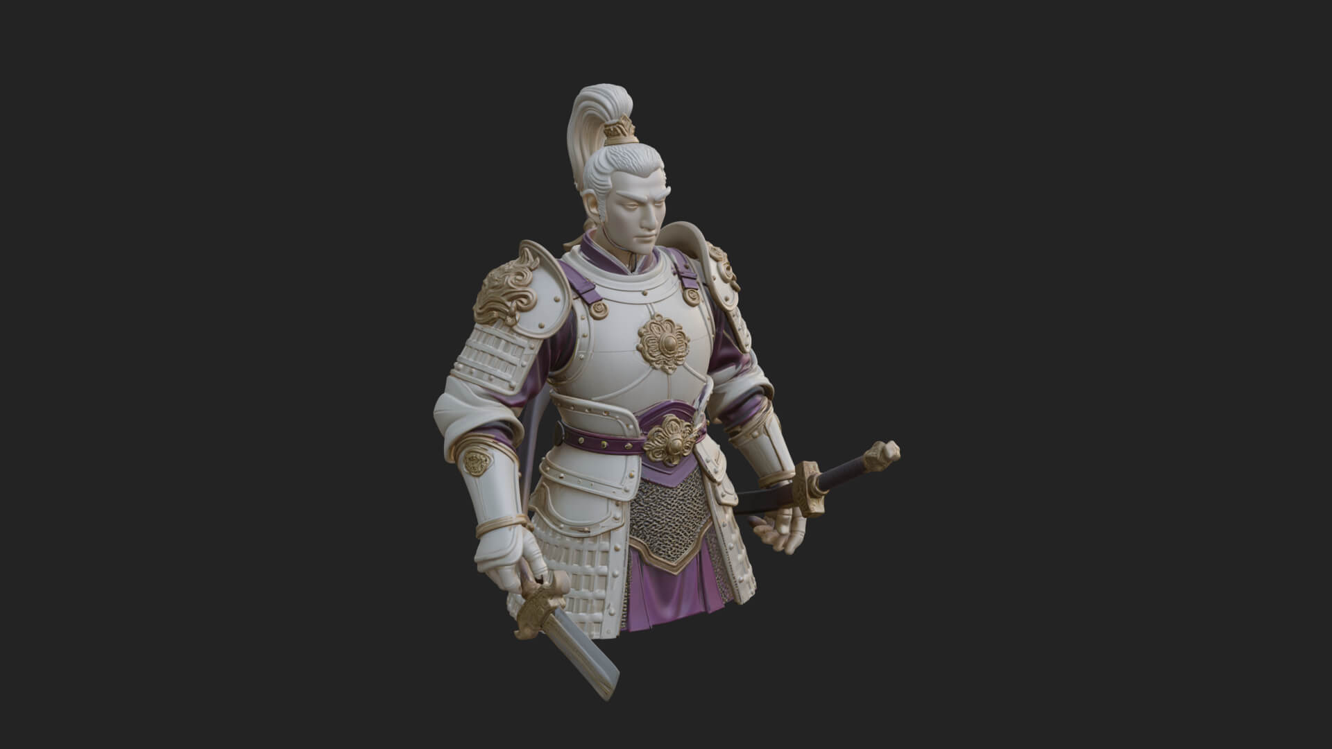 Plumed White Armor General Statue Design 1 3D Print Model 3D Model