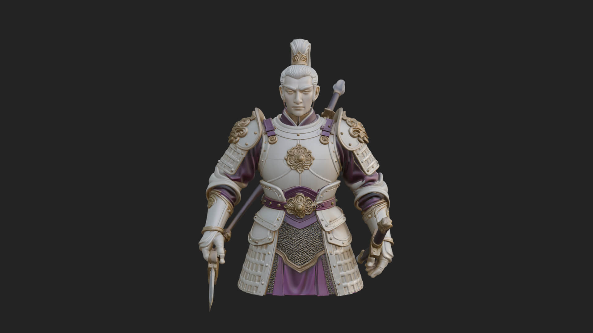 Plumed White Armor General Statue Design 1 3D Print Model 3D Model