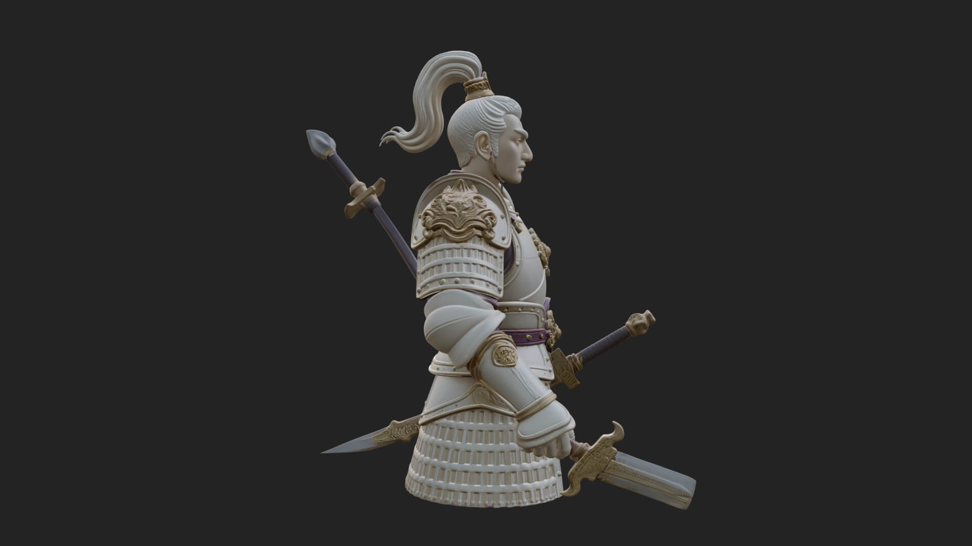 Plumed White Armor General Statue Design 1 3D Print Model 3D Model