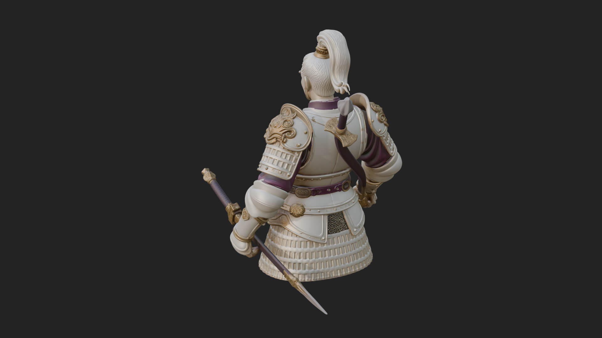 Plumed White Armor General Statue Design 1 3D Print Model 3D Model