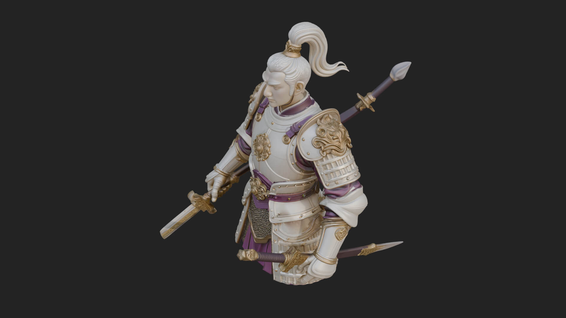 Plumed White Armor General Statue Design 1 3D Print Model 3D Model