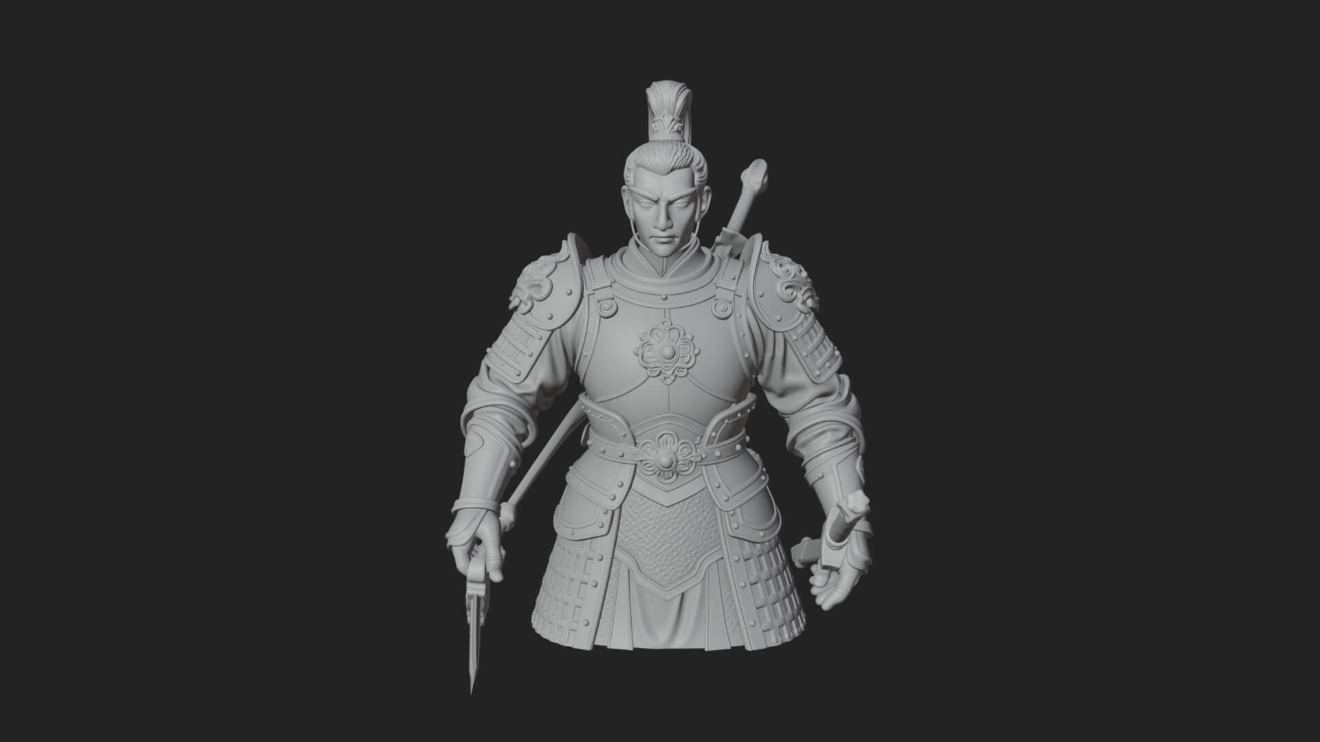 Plumed White Armor General Statue Design 1 3D Print Model 3D Model
