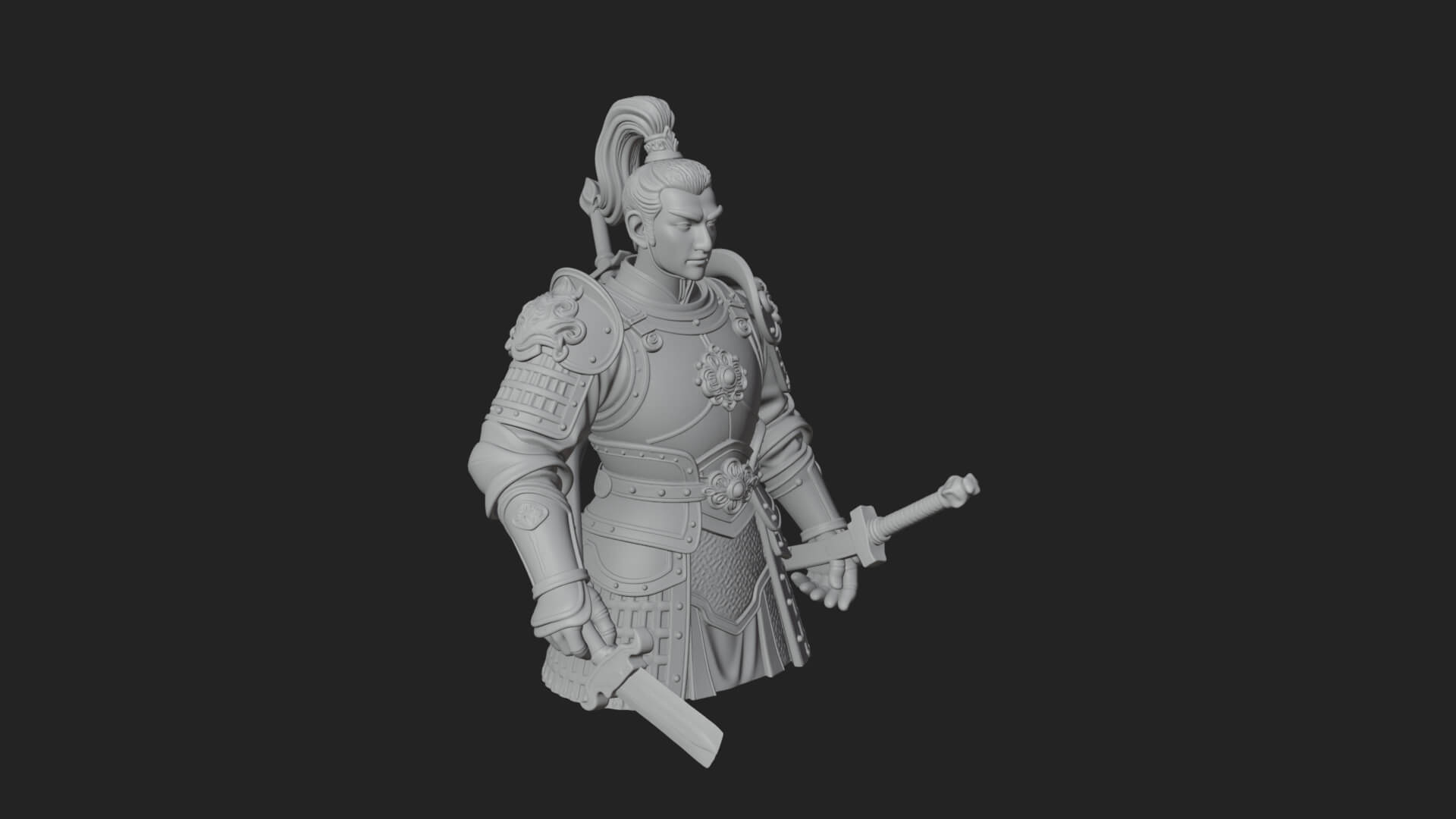 Plumed White Armor General Statue Design 1 3D Print Model 3D Model