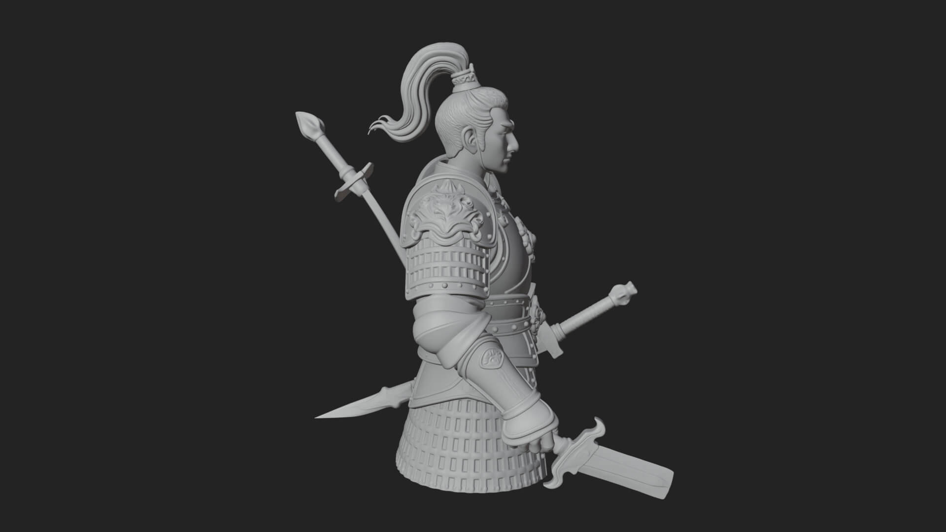 Plumed White Armor General Statue Design 1 3D Print Model 3D Model