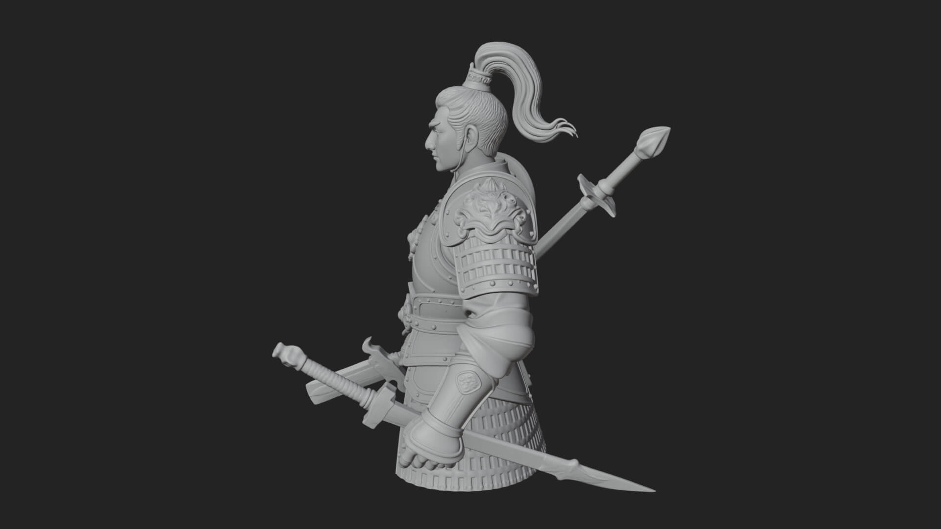 Plumed White Armor General Statue Design 1 3D Print Model 3D Model
