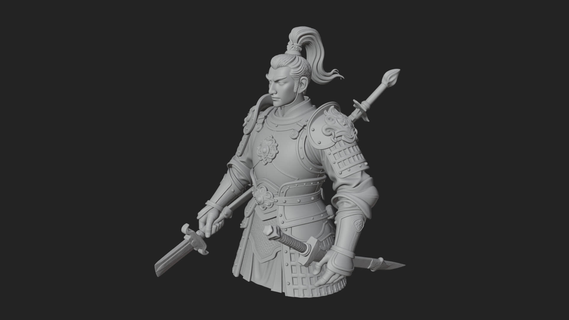 Plumed White Armor General Statue Design 1 3D Print Model 3D Model