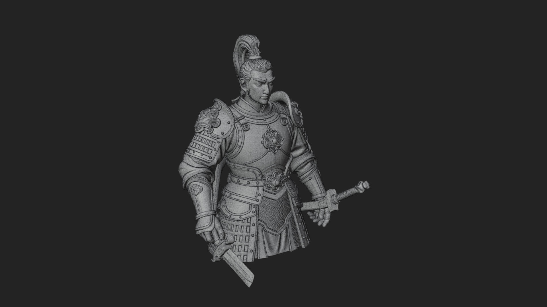 Plumed White Armor General Statue Design 1 3D Print Model 3D Model