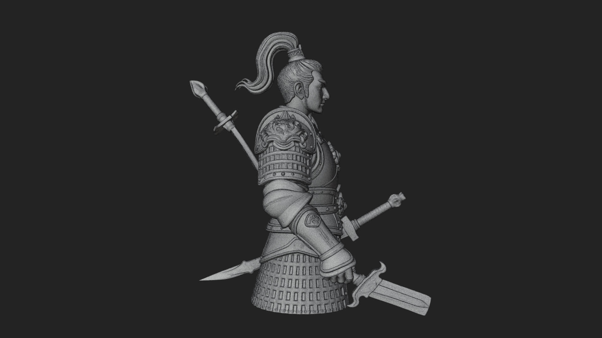 Plumed White Armor General Statue Design 1 3D Print Model 3D Model