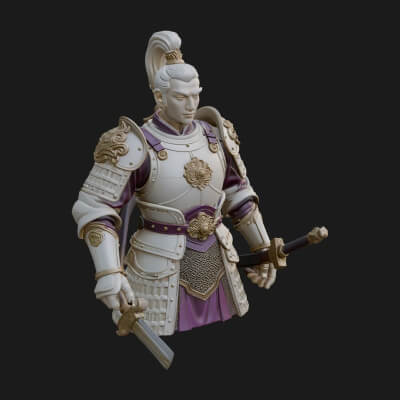 Plumed White Armor General Statue Design 1 3D Print Model