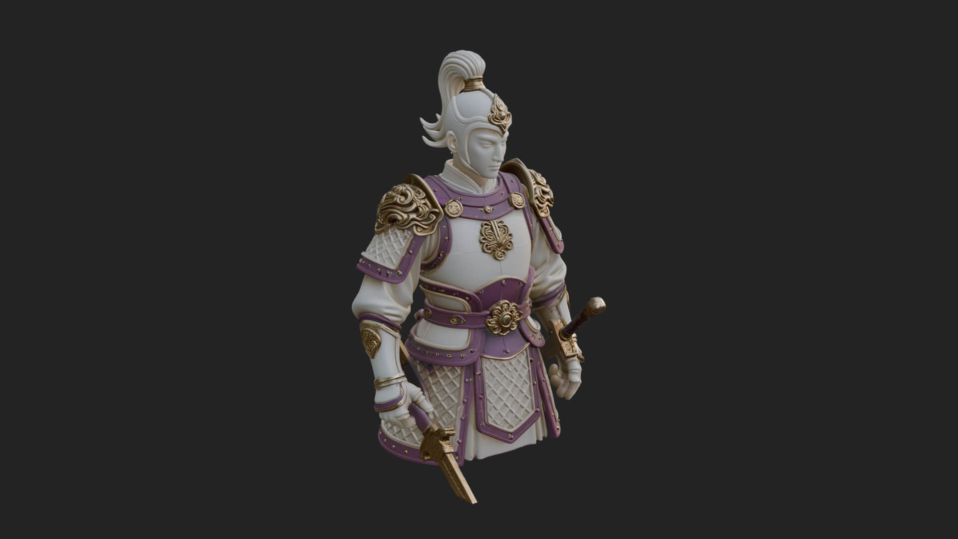 Plumed White Armor General Statue Design 2 3D Print Model 3D Model