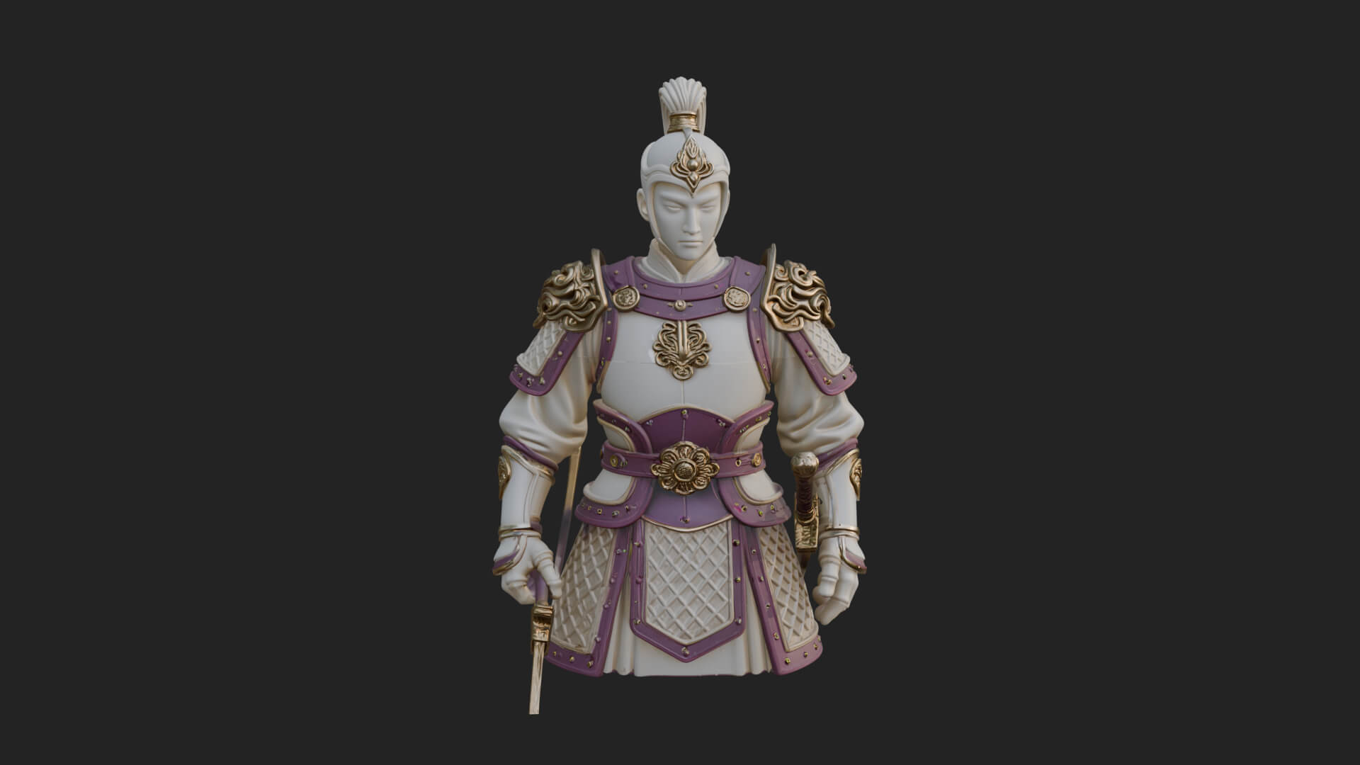 Plumed White Armor General Statue Design 2 3D Print Model 3D Model