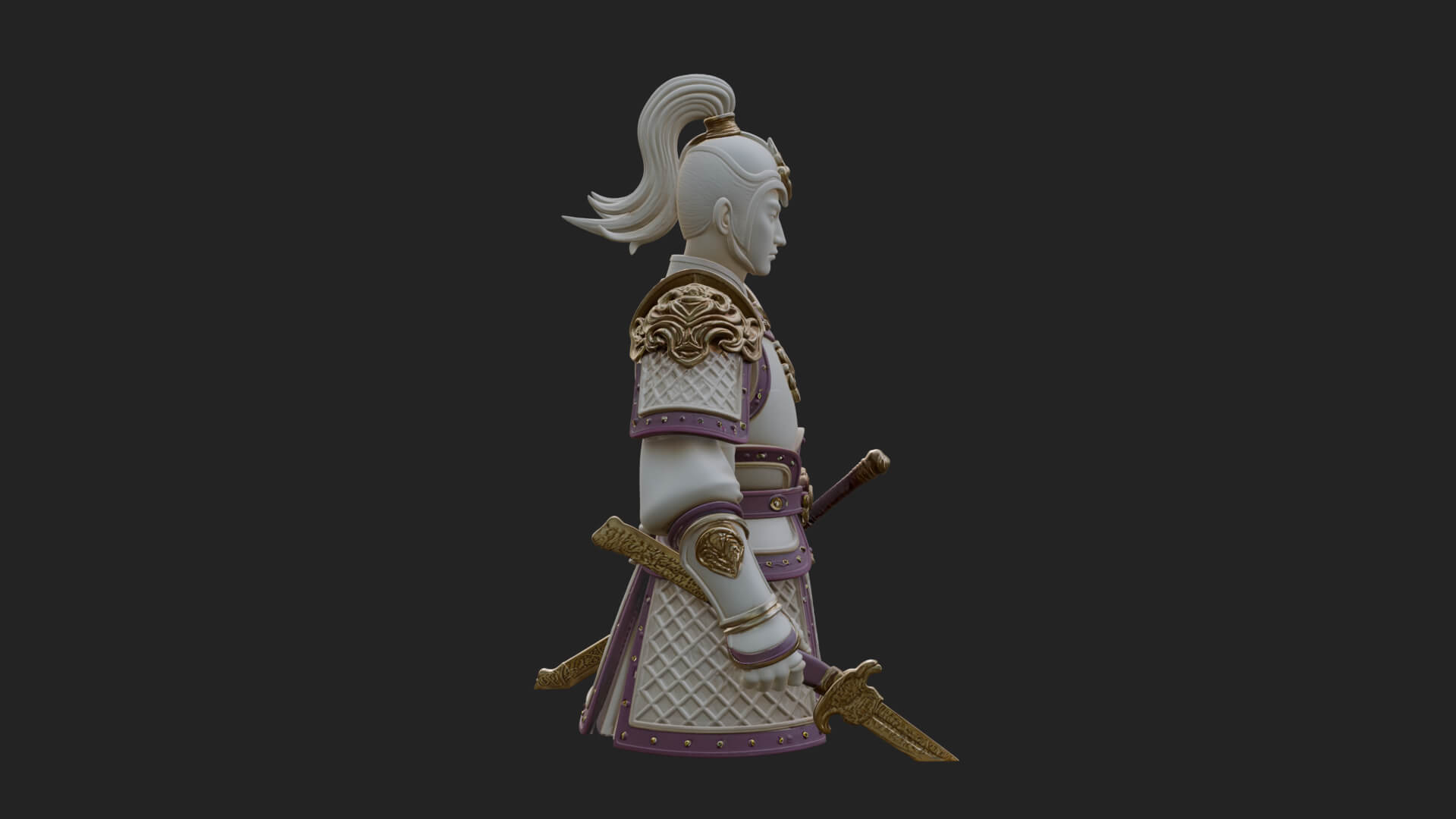 Plumed White Armor General Statue Design 2 3D Print Model 3D Model