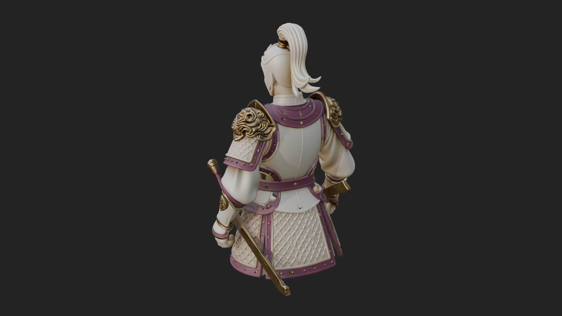 Plumed White Armor General Statue Design 2 3D Print Model 3D Model