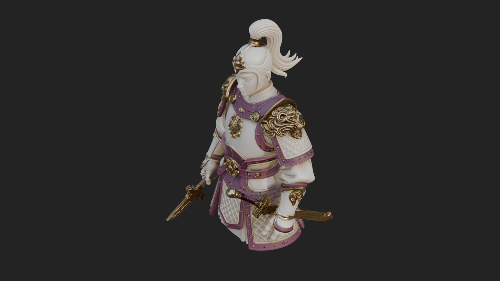 Plumed White Armor General Statue Design 2 3D Print Model 3D Model