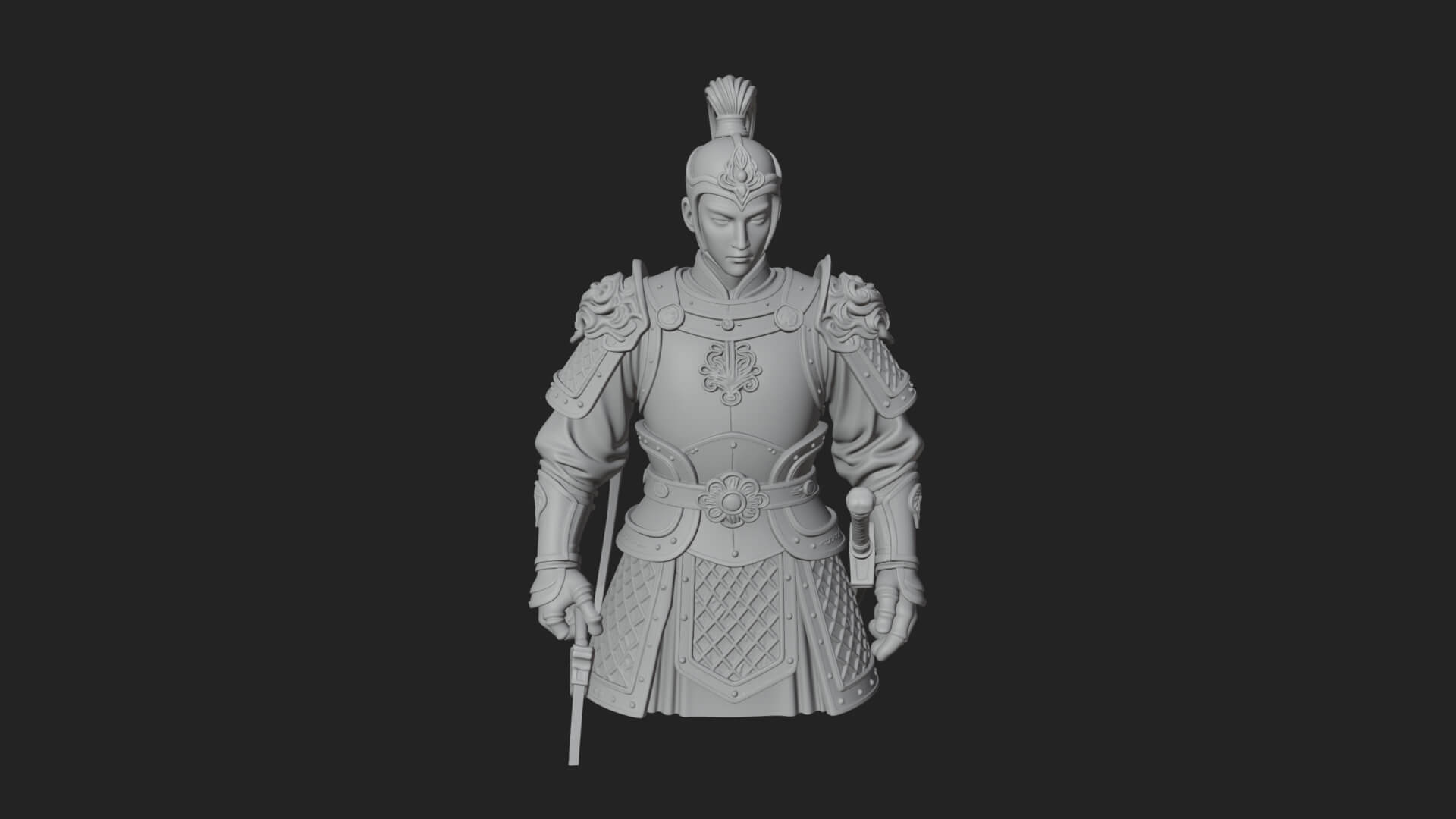 Plumed White Armor General Statue Design 2 3D Print Model 3D Model