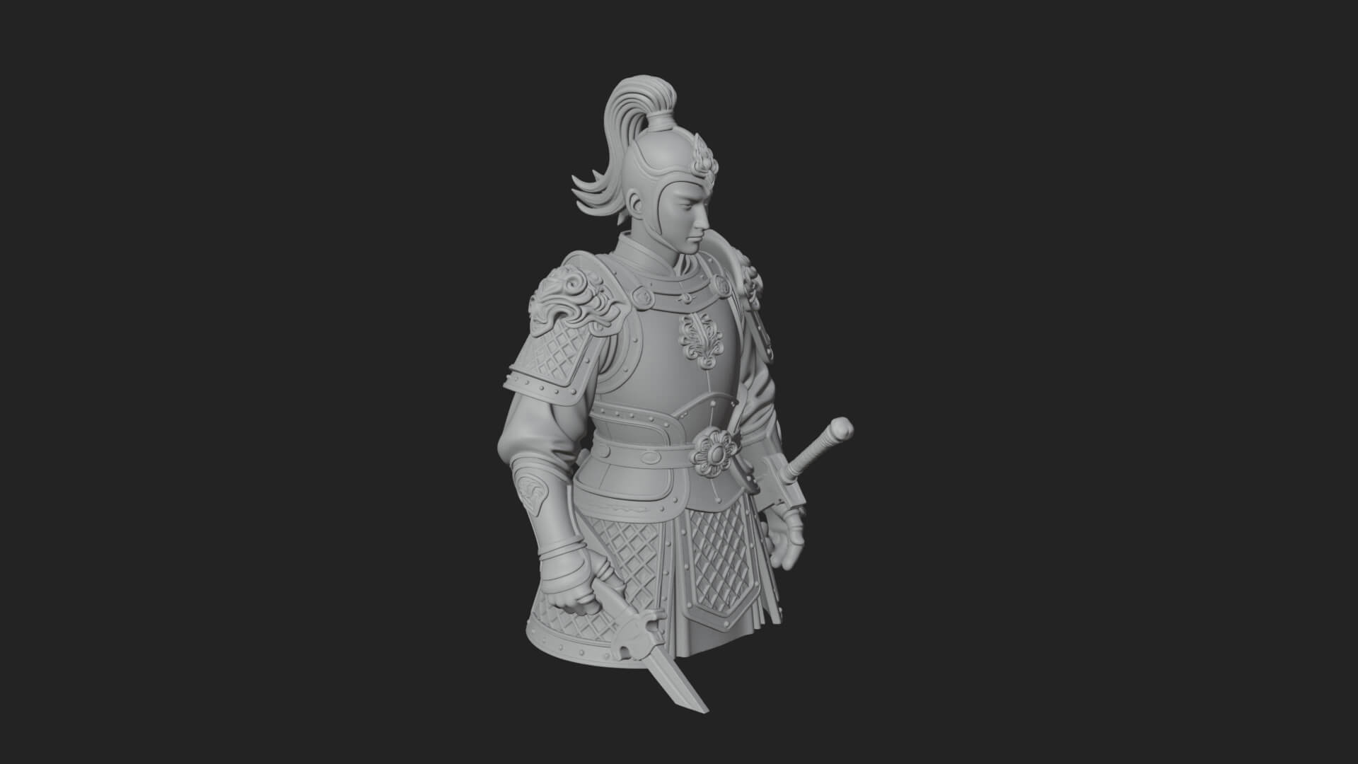 Plumed White Armor General Statue Design 2 3D Print Model 3D Model