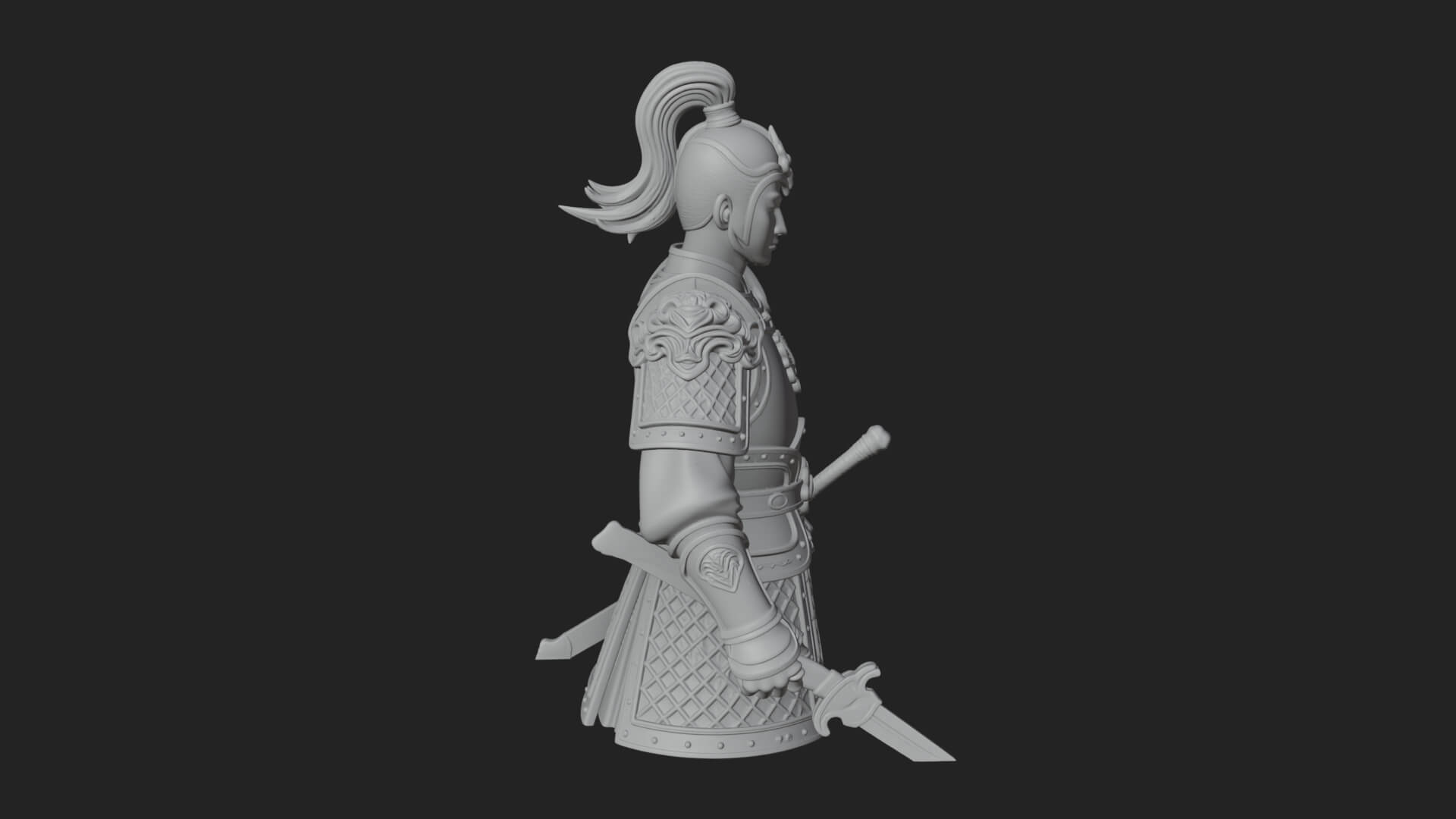 Plumed White Armor General Statue Design 2 3D Print Model 3D Model