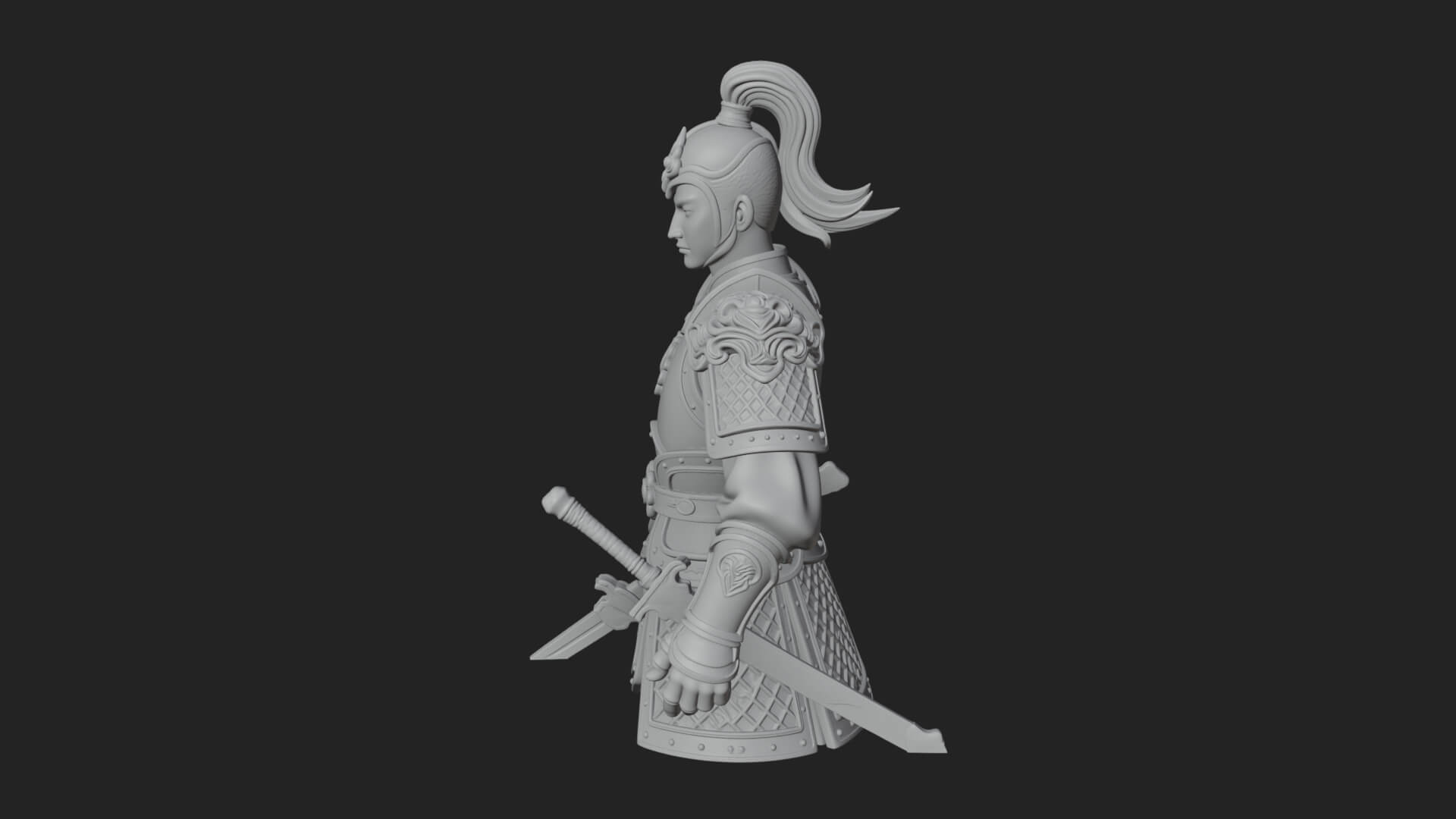 Plumed White Armor General Statue Design 2 3D Print Model 3D Model
