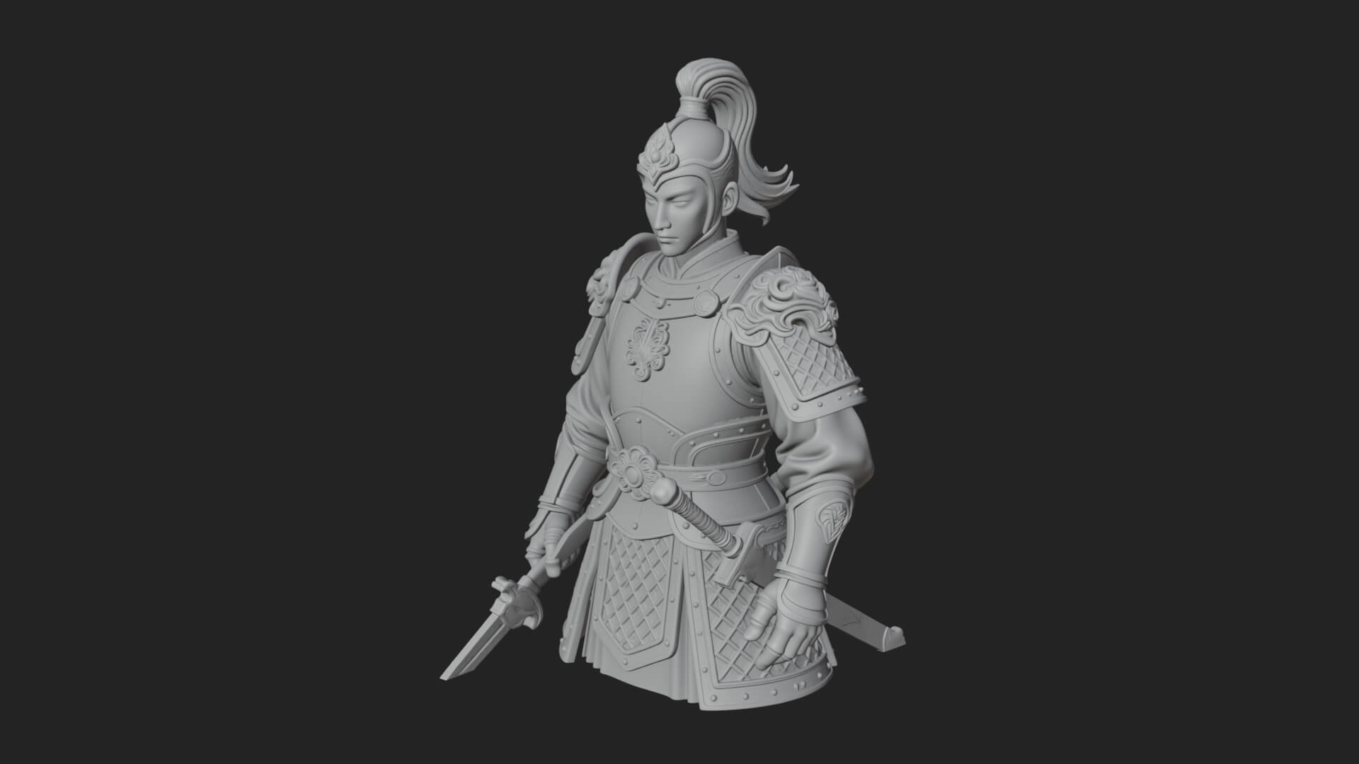 Plumed White Armor General Statue Design 2 3D Print Model 3D Model