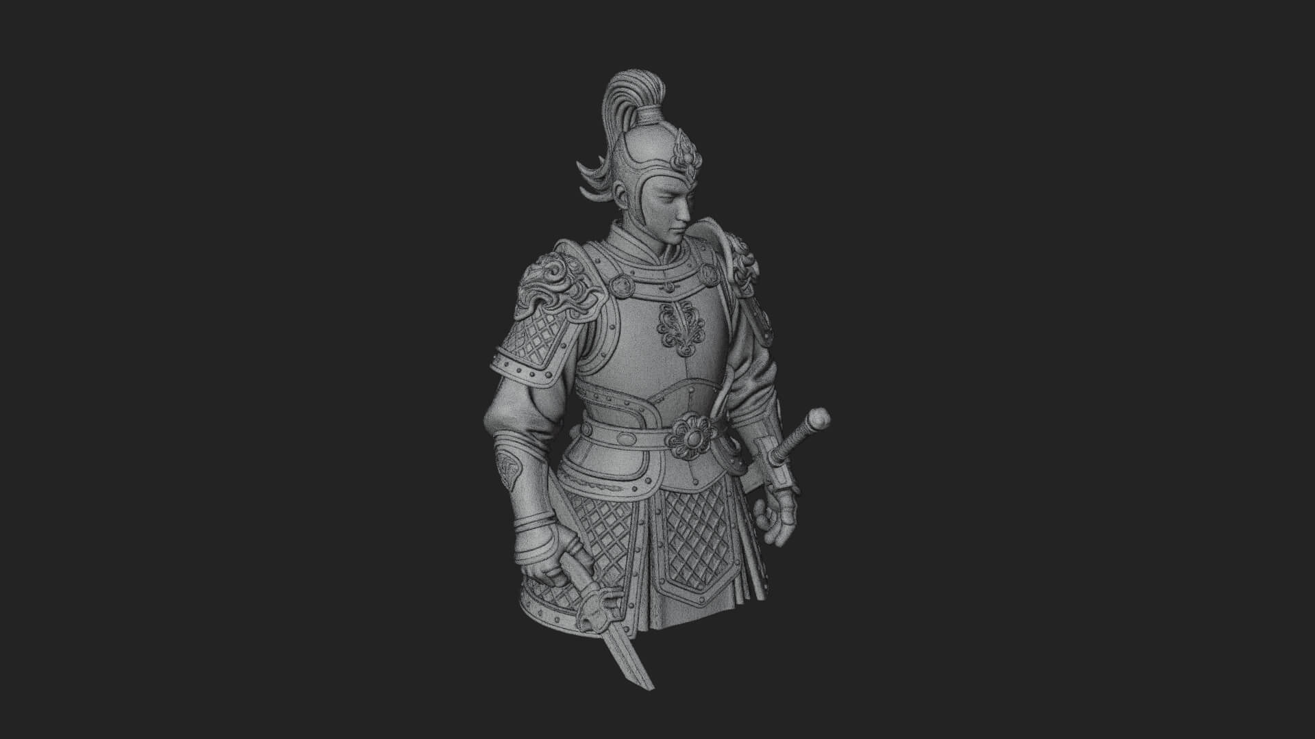 Plumed White Armor General Statue Design 2 3D Print Model 3D Model