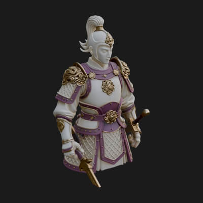 Plumed White Armor General Statue Design 2 3D Print Model