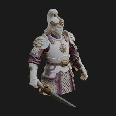 Plumed White Armor General Statue Design 3 3D Print Model