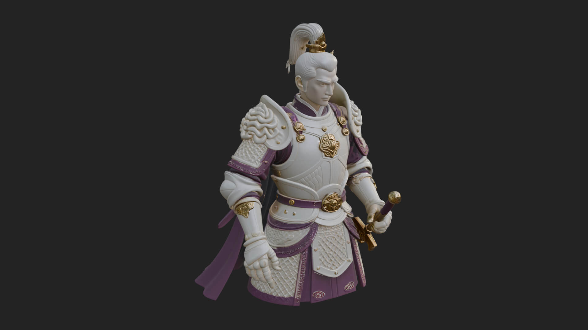 Plumed White Armor General Statue Design 4 3D Print Model 3D Model
