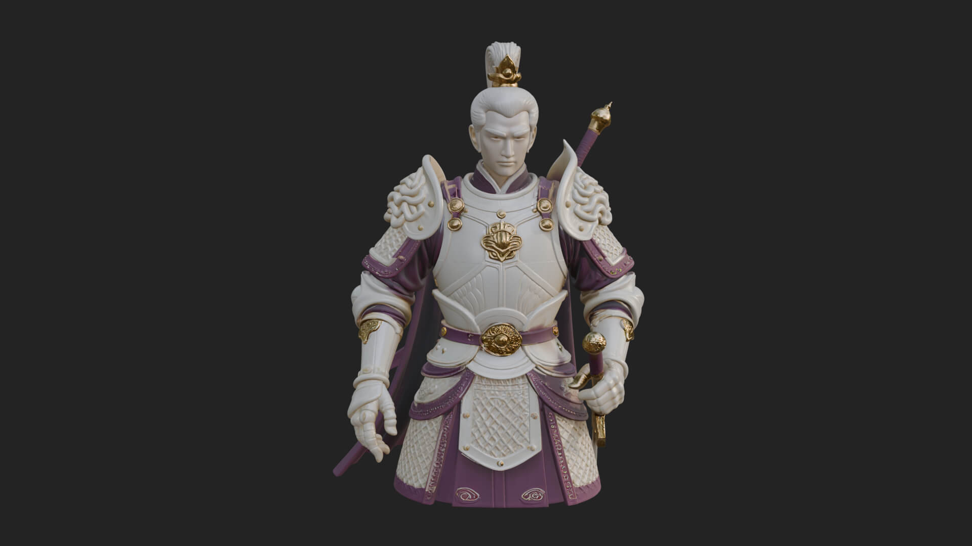 Plumed White Armor General Statue Design 4 3D Print Model 3D Model