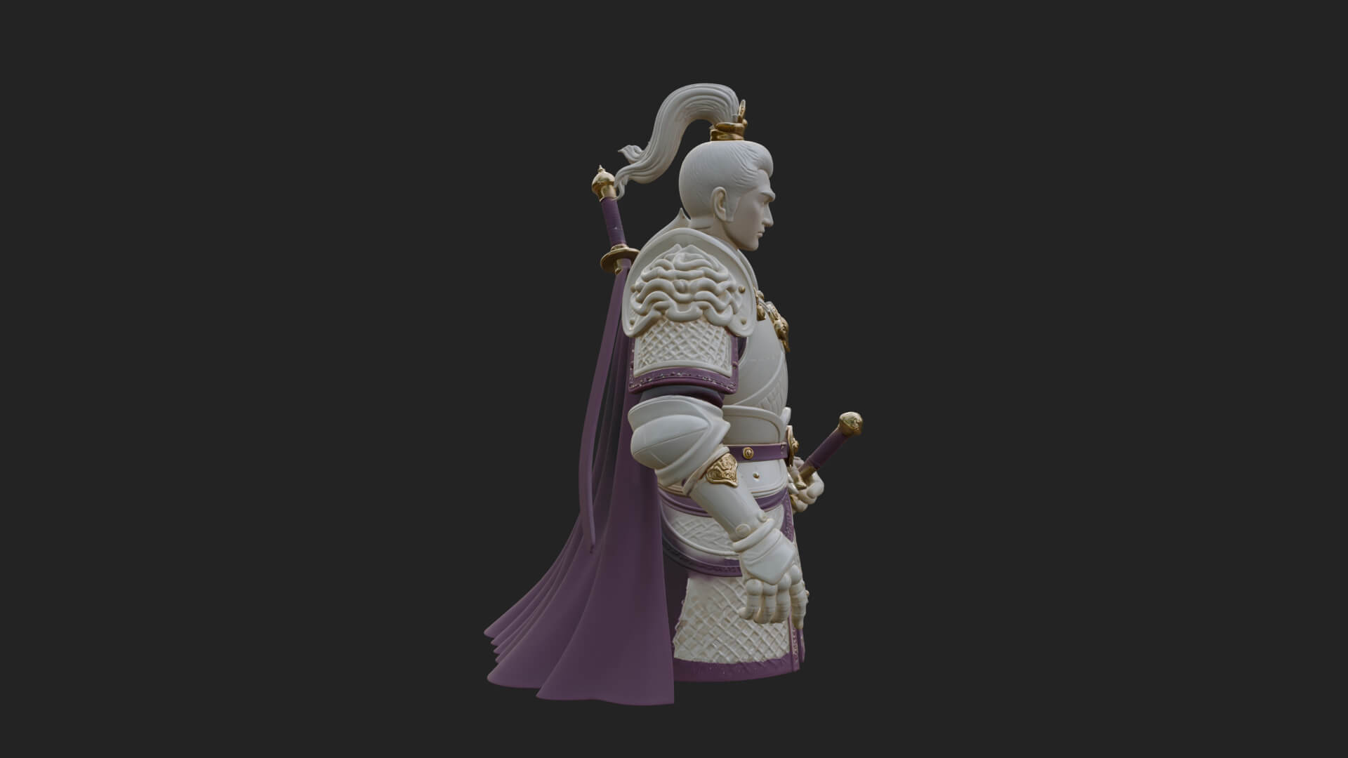 Plumed White Armor General Statue Design 4 3D Print Model 3D Model
