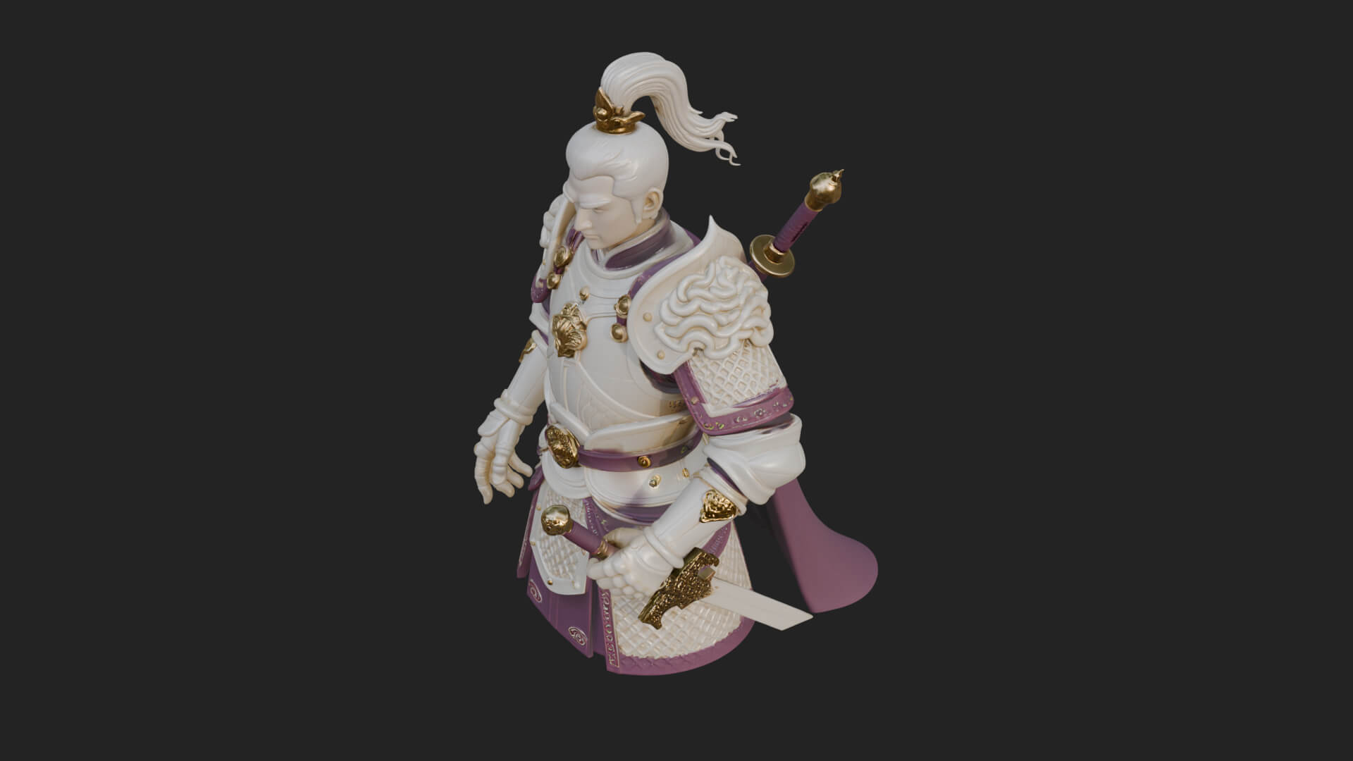 Plumed White Armor General Statue Design 4 3D Print Model 3D Model