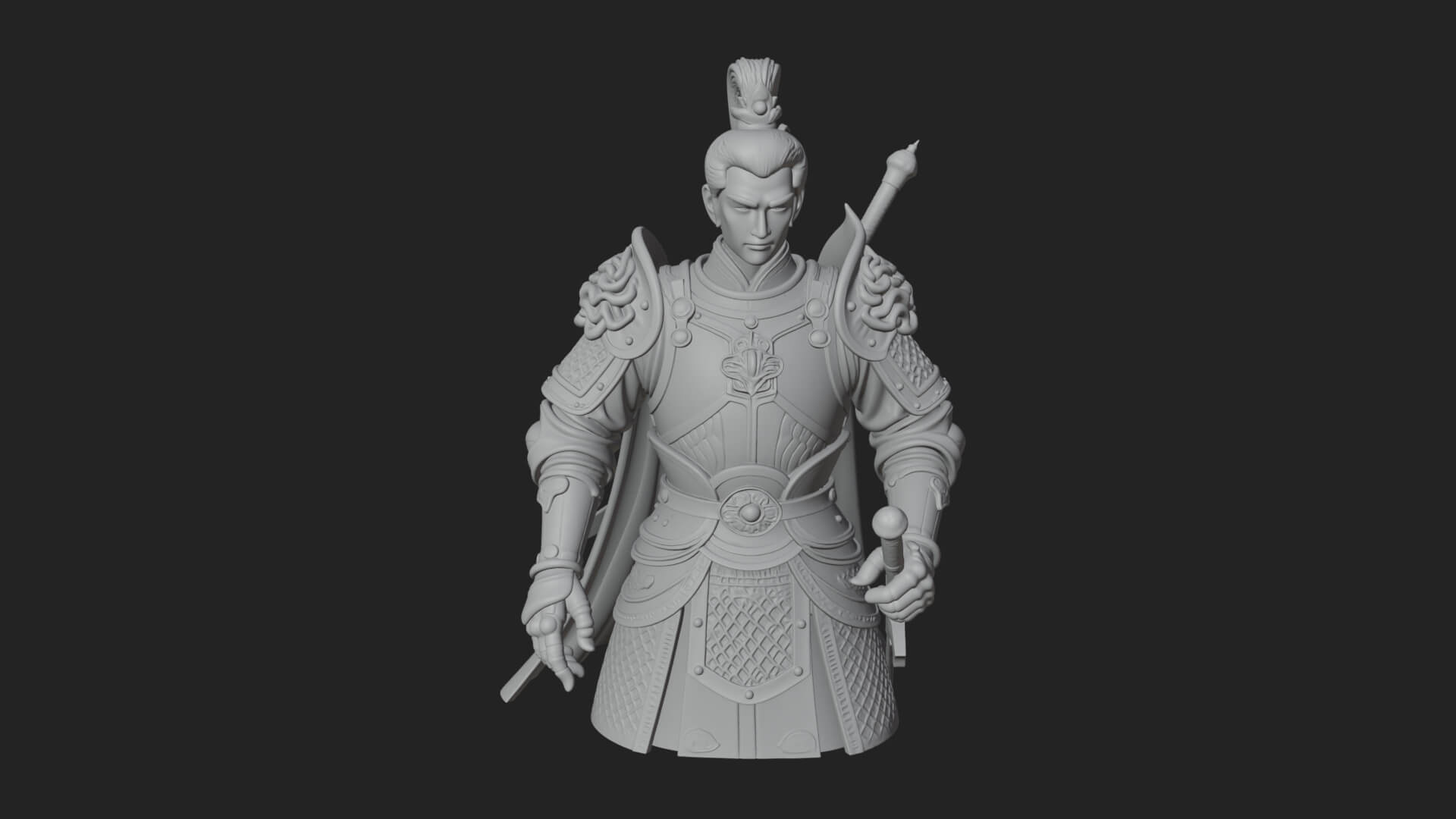 Plumed White Armor General Statue Design 4 3D Print Model 3D Model