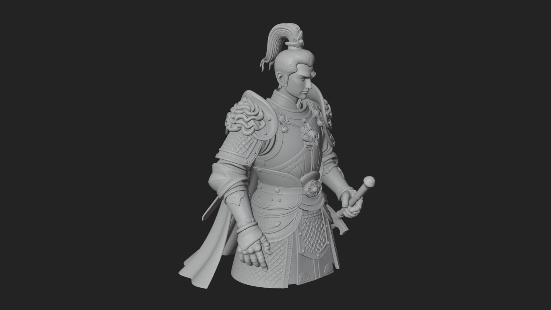 Plumed White Armor General Statue Design 4 3D Print Model 3D Model