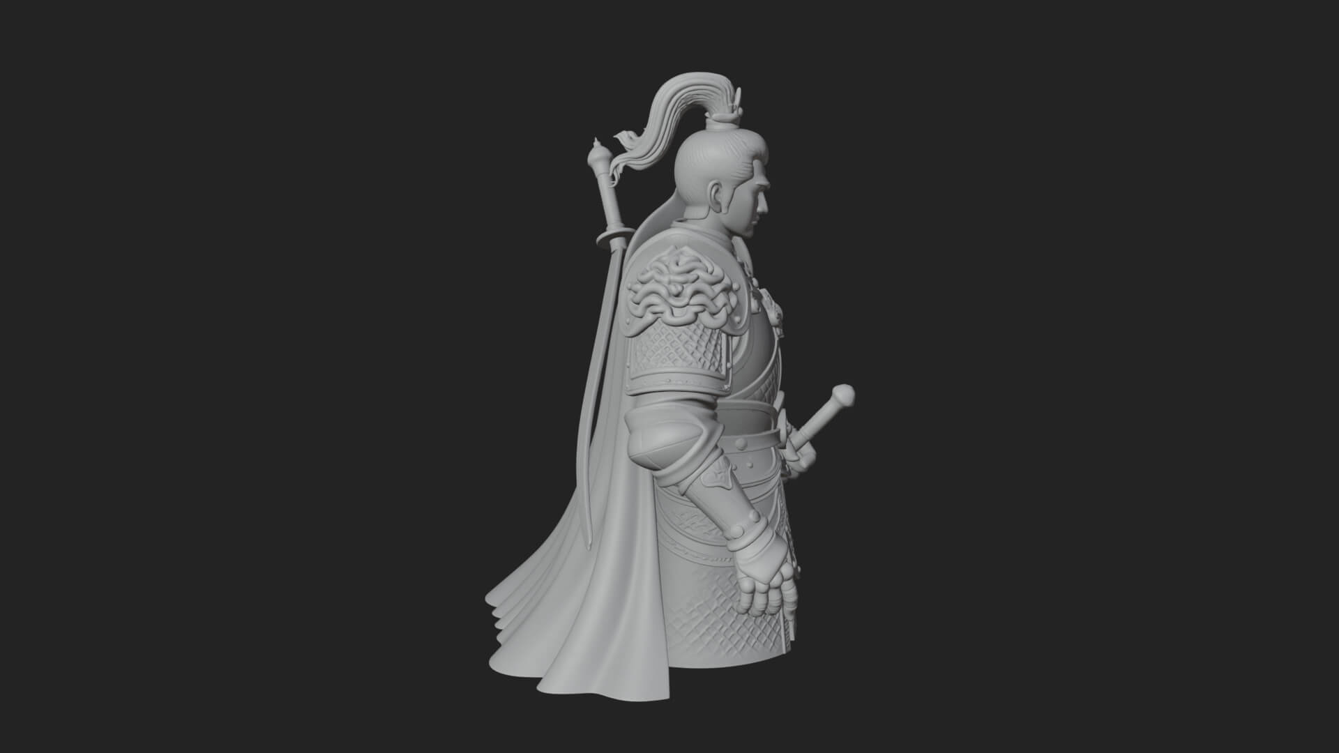 Plumed White Armor General Statue Design 4 3D Print Model 3D Model