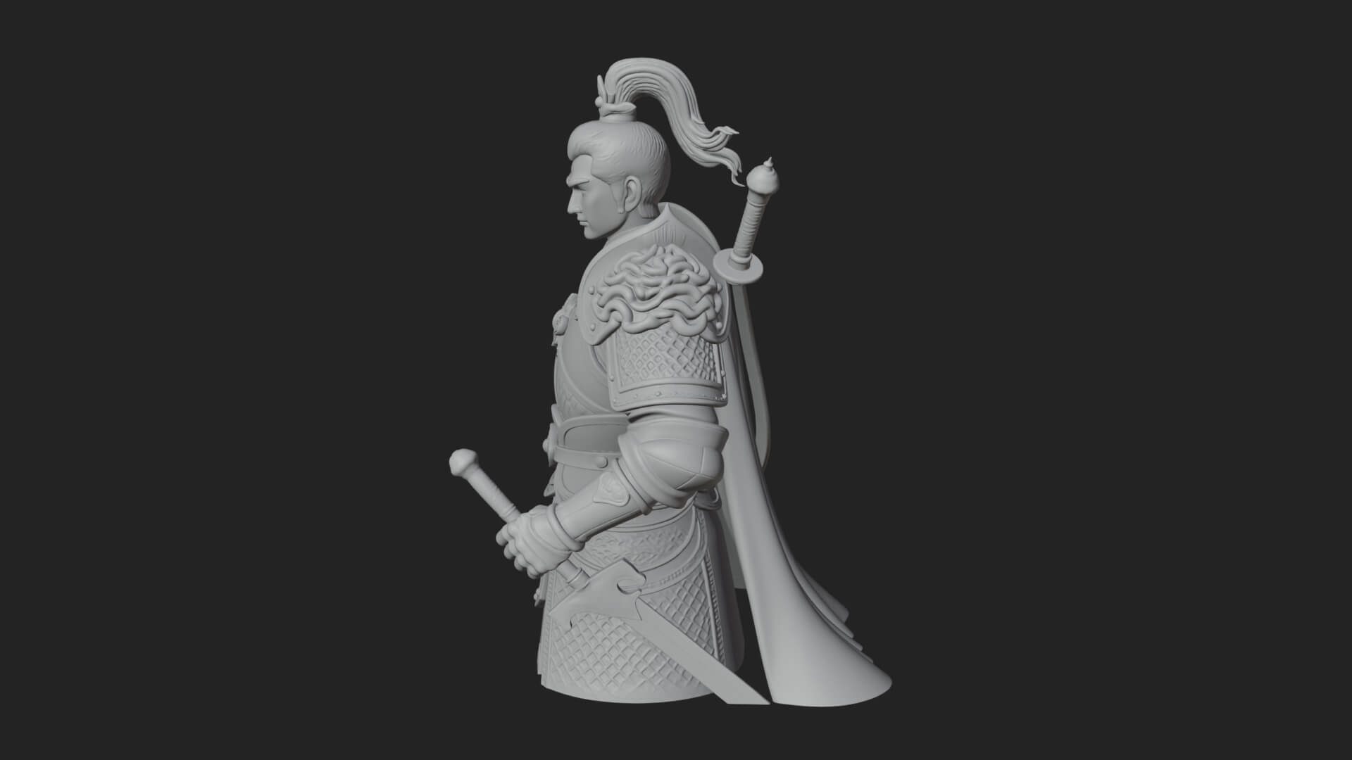 Plumed White Armor General Statue Design 4 3D Print Model 3D Model