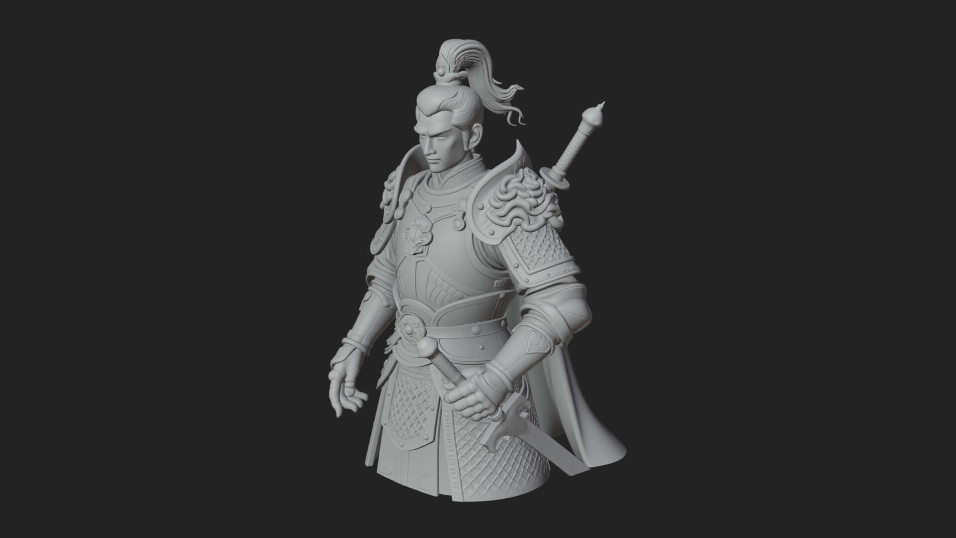 Plumed White Armor General Statue Design 4 3D Print Model 3D Model