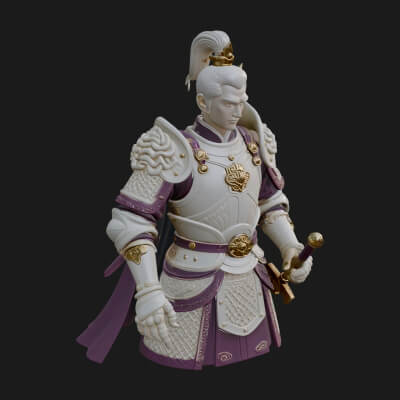Plumed White Armor General Statue Design 4 3D Print Model