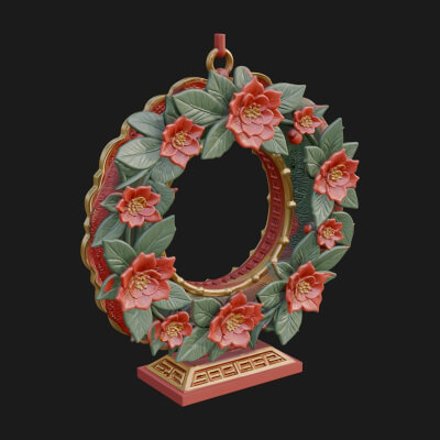 Poinsettia Wreath Ornament Design 1 3D Print Model