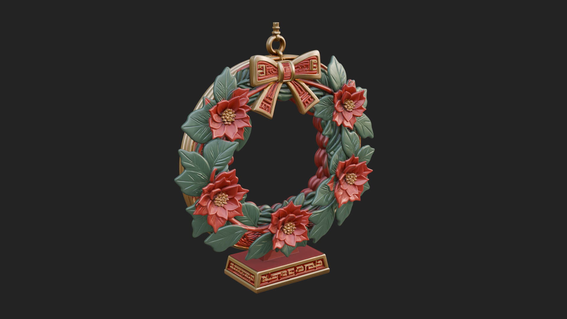 Poinsettia Wreath Ornament Design 2 3D Print Model 3D Model