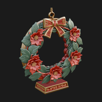 Poinsettia Wreath Ornament Design 2 3D Print Model