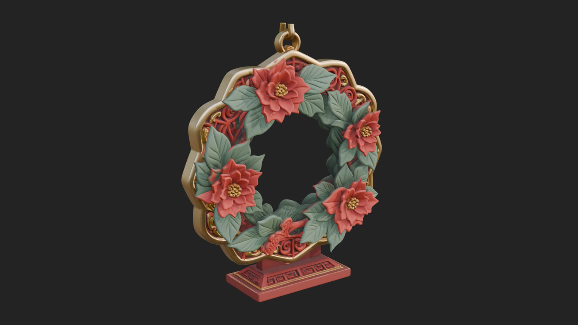 Poinsettia Wreath Ornament Design 3 3D Print Model 3D Model