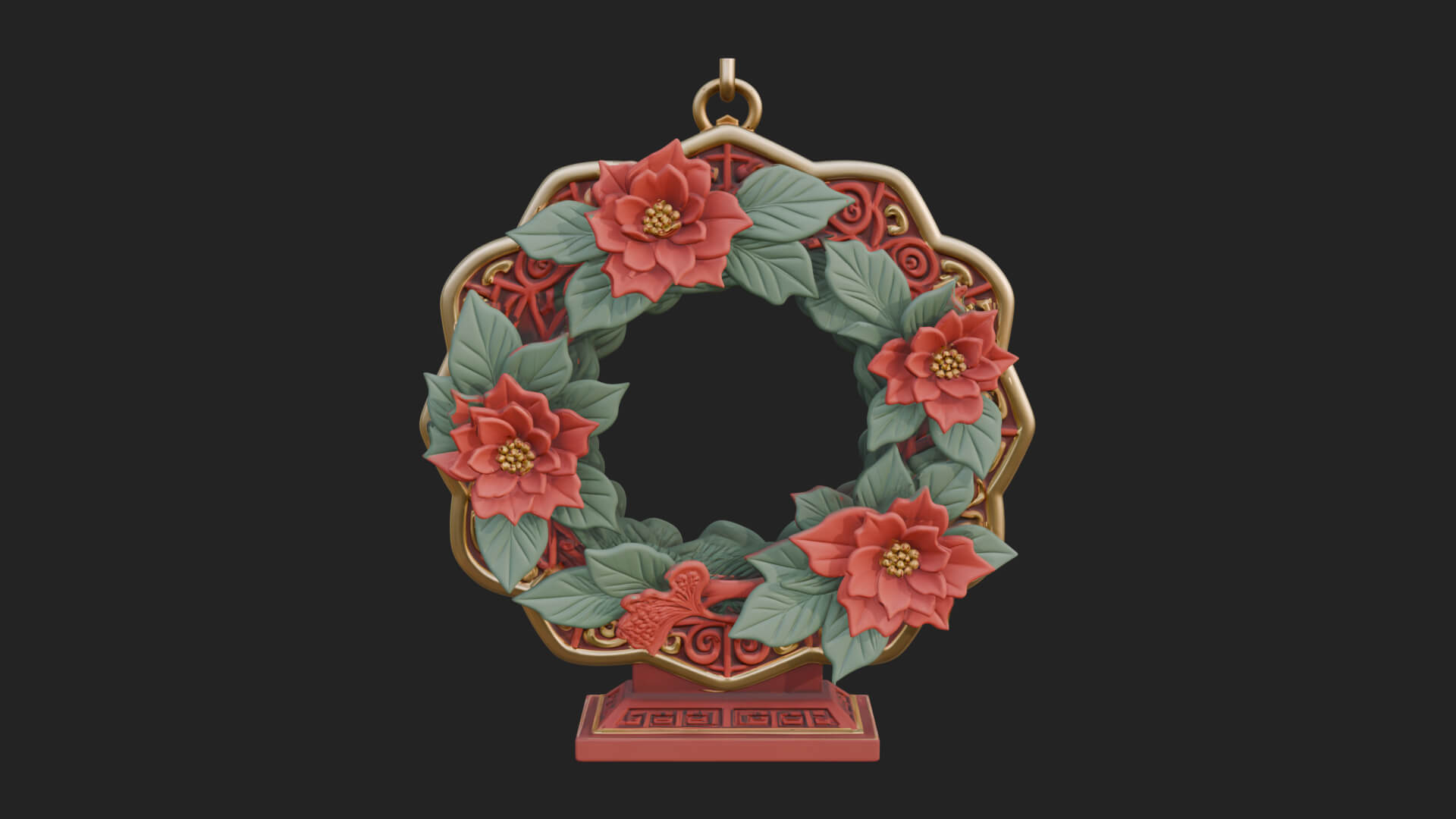 Poinsettia Wreath Ornament Design 3 3D Print Model 3D Model