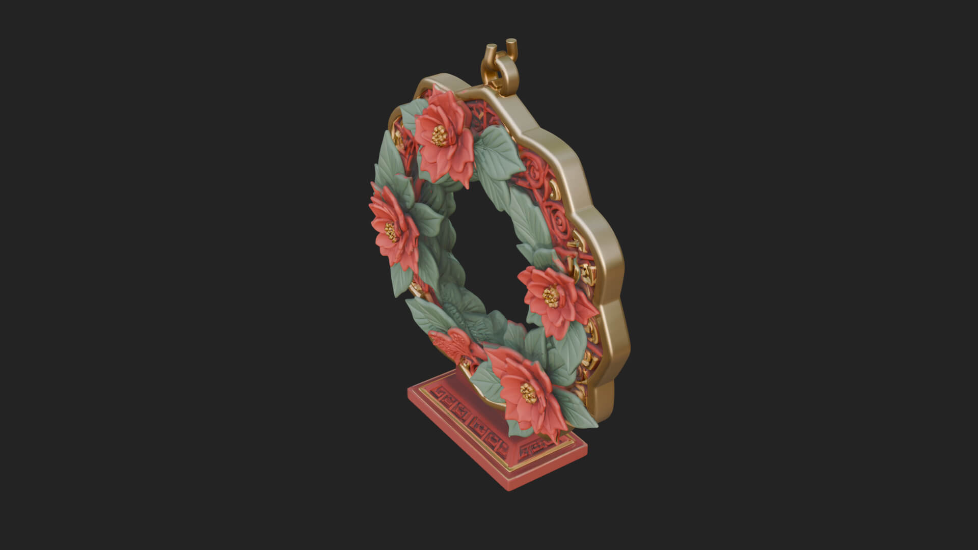 Poinsettia Wreath Ornament Design 3 3D Print Model 3D Model