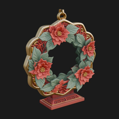 Poinsettia Wreath Ornament Design 3 3D Print Model