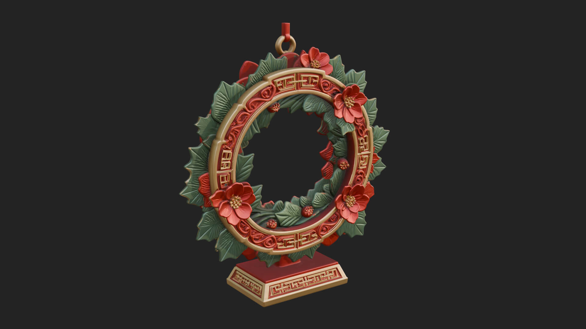 Poinsettia Wreath Ornament Design 4 3D Print Model 3D Model